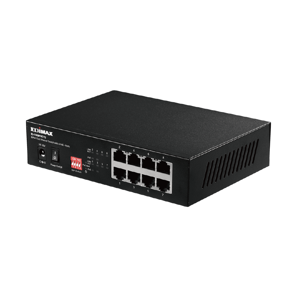 Edimax Long Range 8-Port Fast Ethernet Switch with 4 PoE+ Ports & DIP Switch EDES-1008PHEV2-UK - Store 974 | ستور ٩٧٤