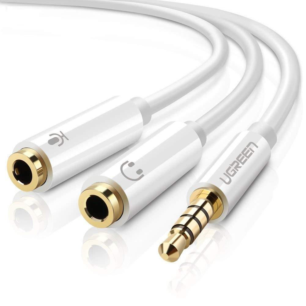 Ugreen Headphone Splitter Cable with Mic - White - Store 974 | ستور ٩٧٤