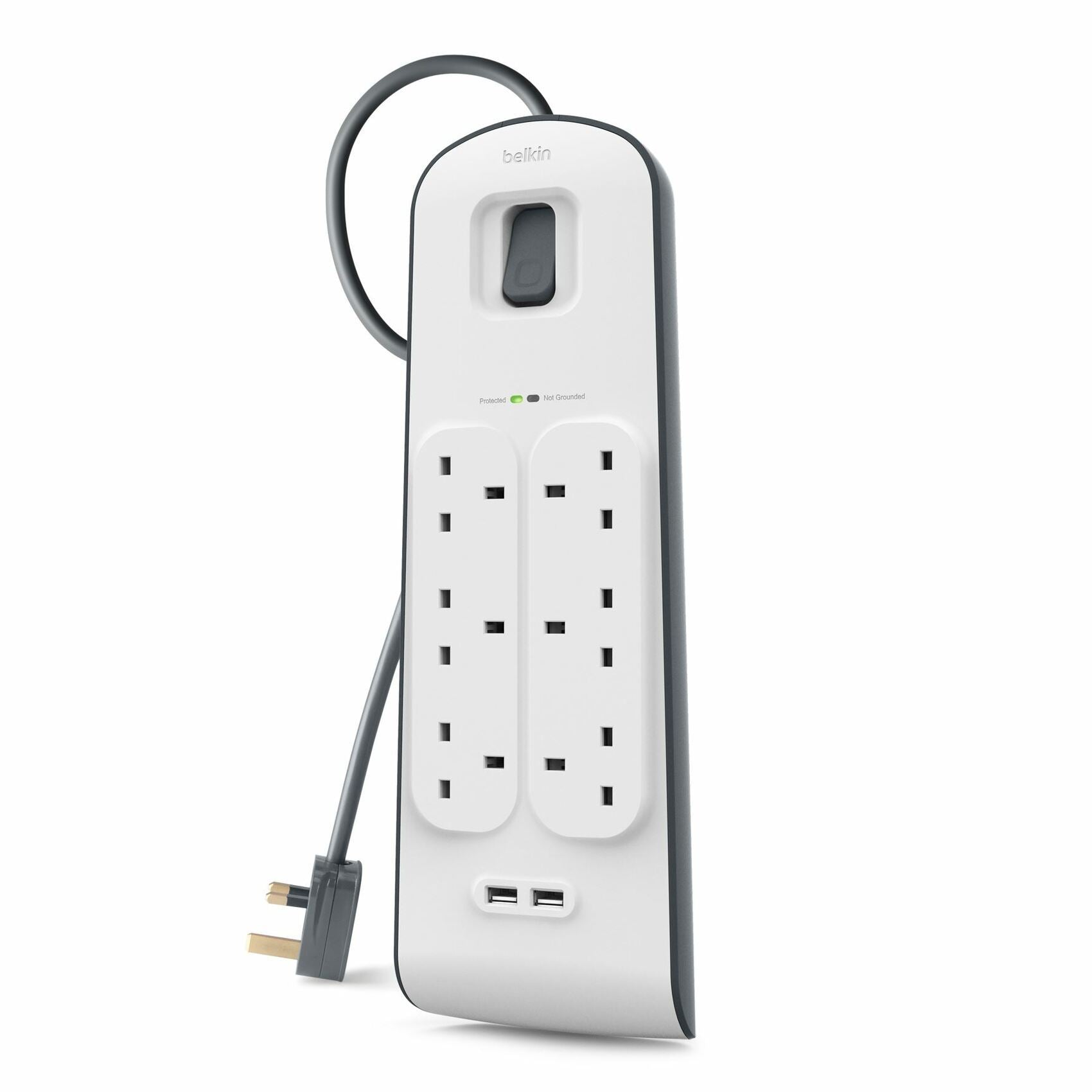 Belkin Surge Plus Protector 6 Way Outlet w/ 2 USB Outlet 2m - Store 974 | ستور ٩٧٤