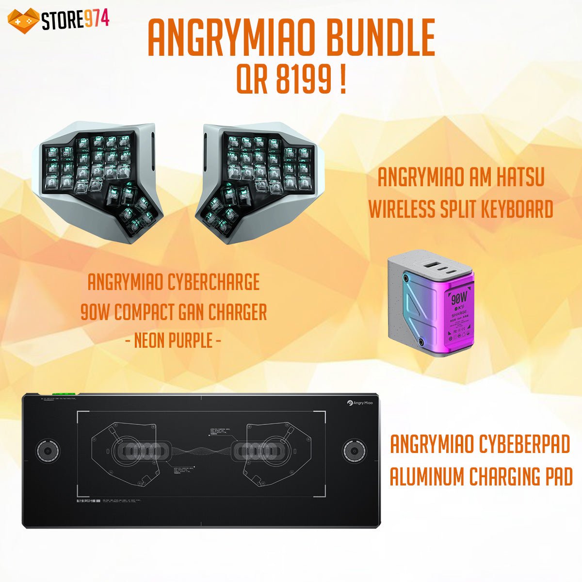 AngryMiao AM HATSU Wireless Split Keyboard + CyberMat Wireless Charging Pad + CyberCharge 90W Charger - Store 974 | ستور ٩٧٤