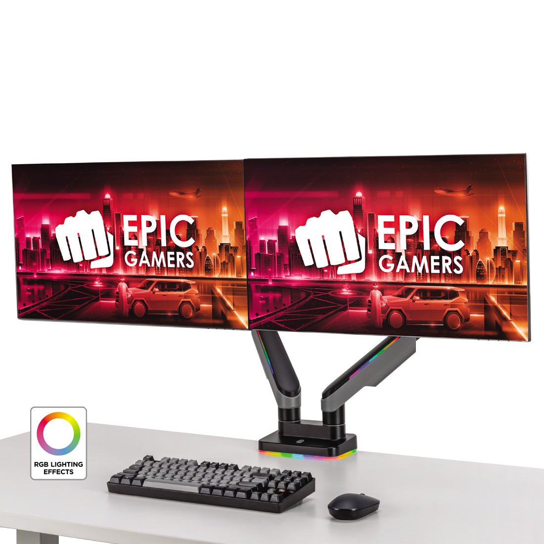 Epic Gamers Elite Dual Gas Spring RGB Monitor Arm - Grey - حامل شاشة - Store 974 | ستور ٩٧٤