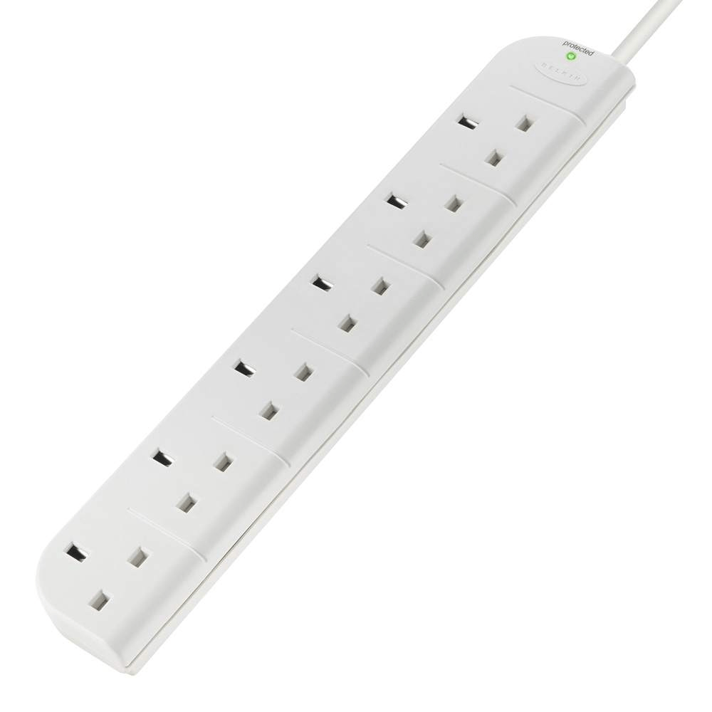 Belkin 6 Outlet Surge Protector 3 Meter Cord - White - Store 974 | ستور ٩٧٤