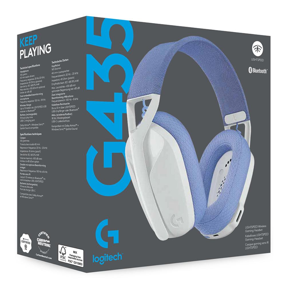 Logitech G435 Lightspeed Wireless Gaming Headset - Off-White/Lilac - سماعة Logitech G435 Lightspeed Wireless Gaming Headset - Off-White/Lilac - سماعة