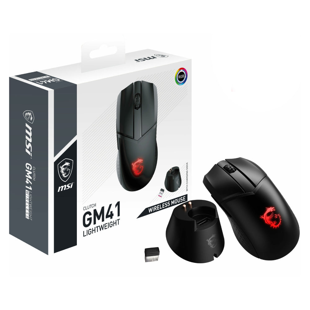 MSI Clutch GM41 Lightweight Wireless Gaming Mouse w/ Charging Dock - Store 974 | ستور ٩٧٤