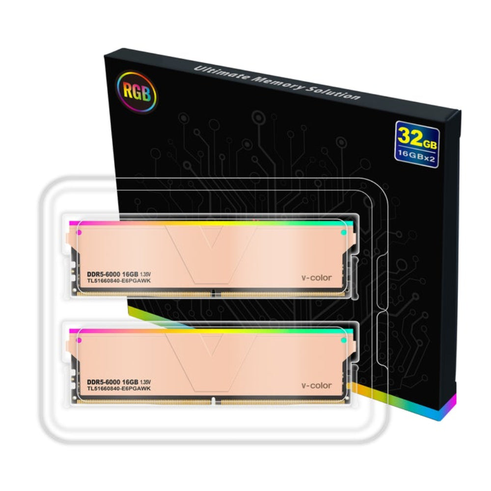 V-Color 32GB(16GBx2) DDR5 RGB SDRAM 6000MHz PC5-48000 1.35V - Gold - Store 974 | ستور ٩٧٤