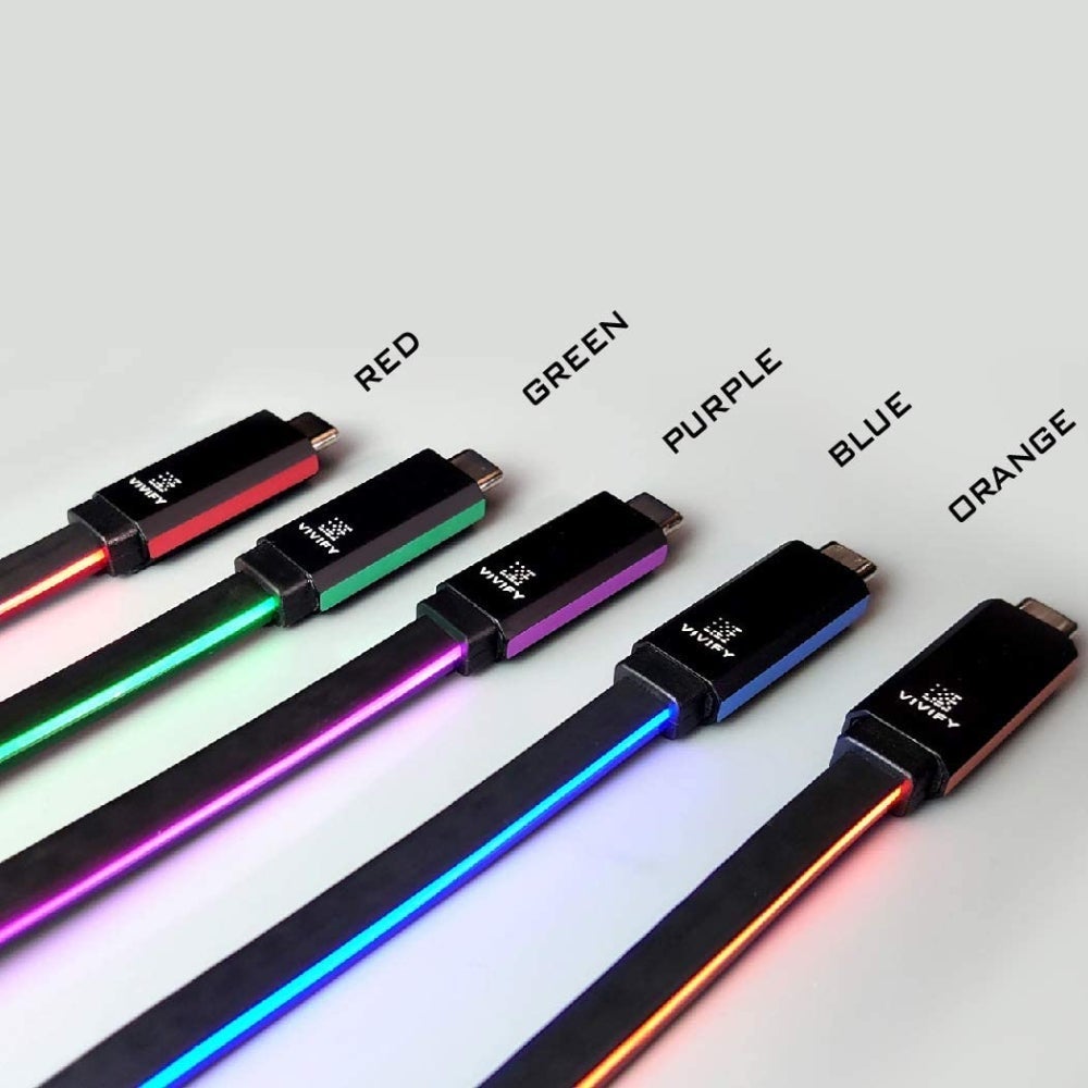 Vivify Aceso W10 RGB Led Gaming Light Up Type C USB 3.1 3.2 Gen 2 Quick Charge 1M Cable - Green - كابل Vivify Aceso W10 RGB Led Gaming Light Up Type C USB 3.1 3.2 Gen 2 Quick Charge 1M Cable - Green - كابل