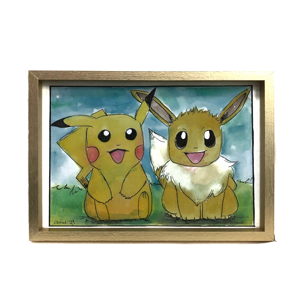 Pikachu & Eevee Watercolor Painting - Store 974 | ستور ٩٧٤