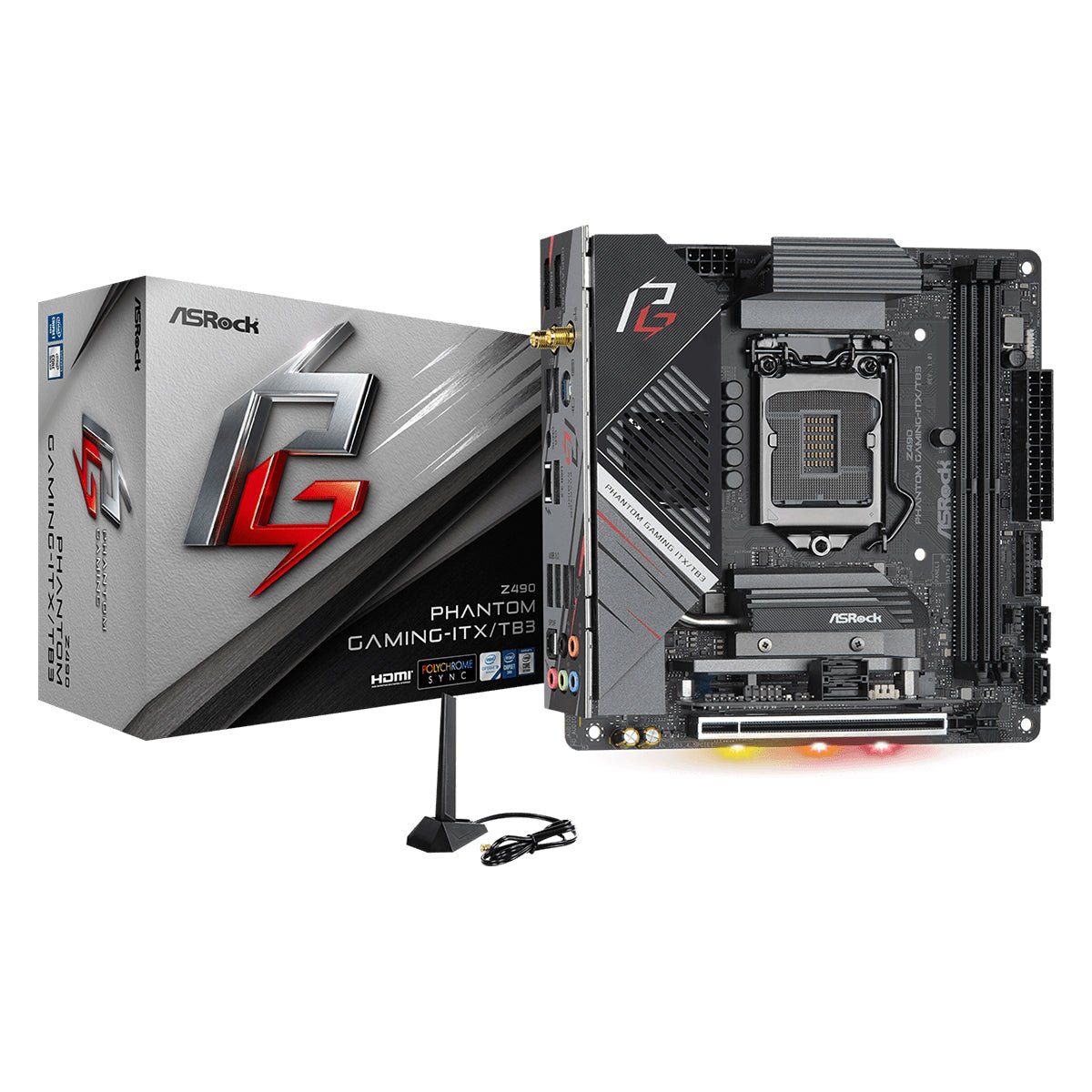 ASRock Z490 Phantom Gaming-ITX/TB3 - DDR4 LGA 1200 Mini-ITX Intel Motherboard - اللوحة الأم ASRock Z490 Phantom Gaming-ITX/TB3 - DDR4 LGA 1200 Mini-ITX Intel Motherboard - اللوحة الأم