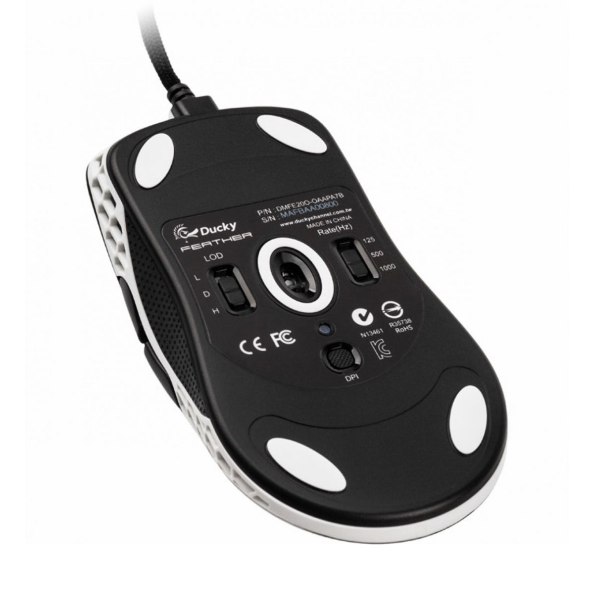 Ducky Feather Black & White Wired Gaming Mouse - Kailh - Store 974 | ستور ٩٧٤