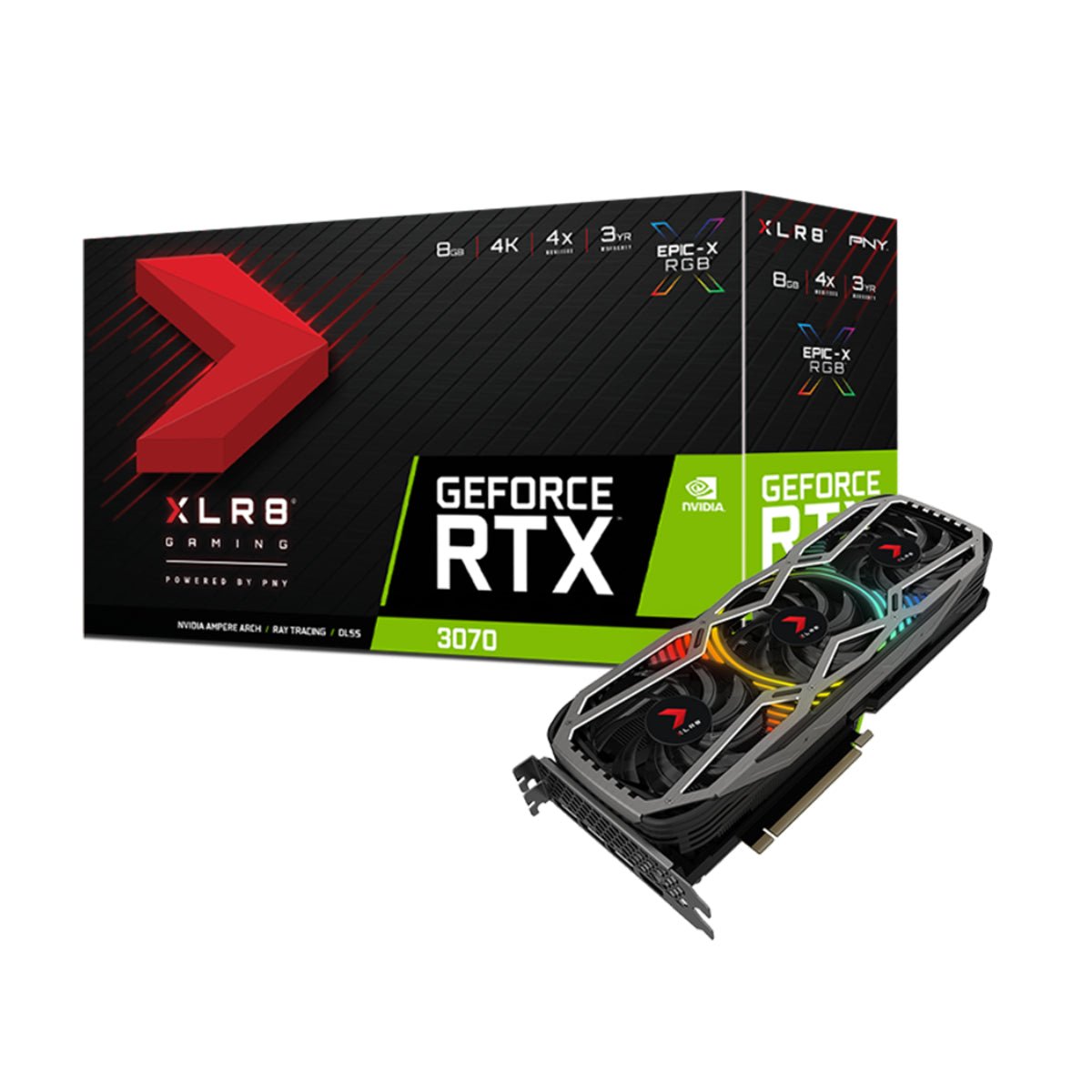 PNY GeForce RTX 3070 8GB XLR8 Gaming REVEL EPIC-X RGB Triple Fan LHR Graphics Card - Store 974 | ستور ٩٧٤