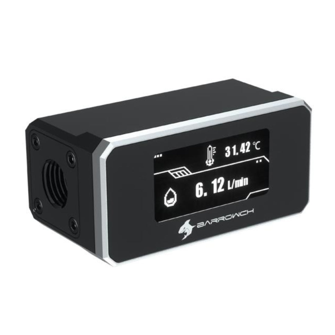 Barrowch G1/4 Digital OLED Display Flow and Temperature Sensor - Silver - مستشعر حرارة Barrowch G1/4 Digital OLED Display Flow and Temperature Sensor - Silver - مستشعر حرارة