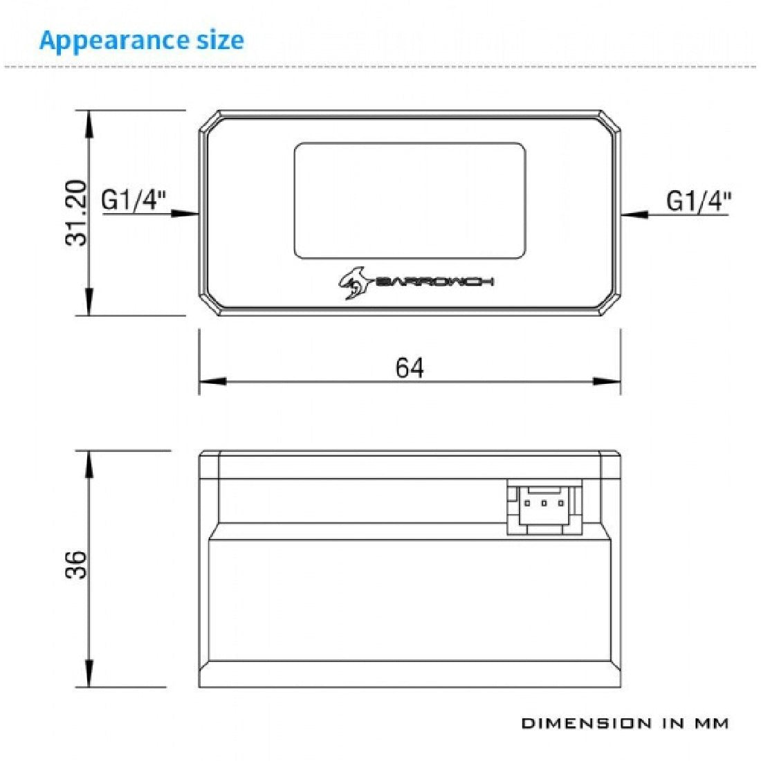 Barrowch G1/4 Digital Oled Display Flow and Temperature Sensor - Black - Store 974 | ستور ٩٧٤