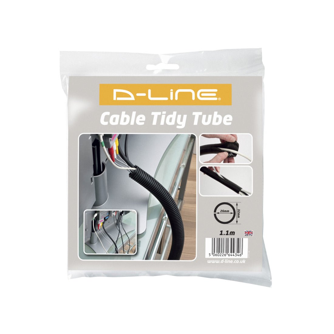 D-Line Cable Tidy Tube 1.1m x 32mm - Black - Store 974 | ستور ٩٧٤