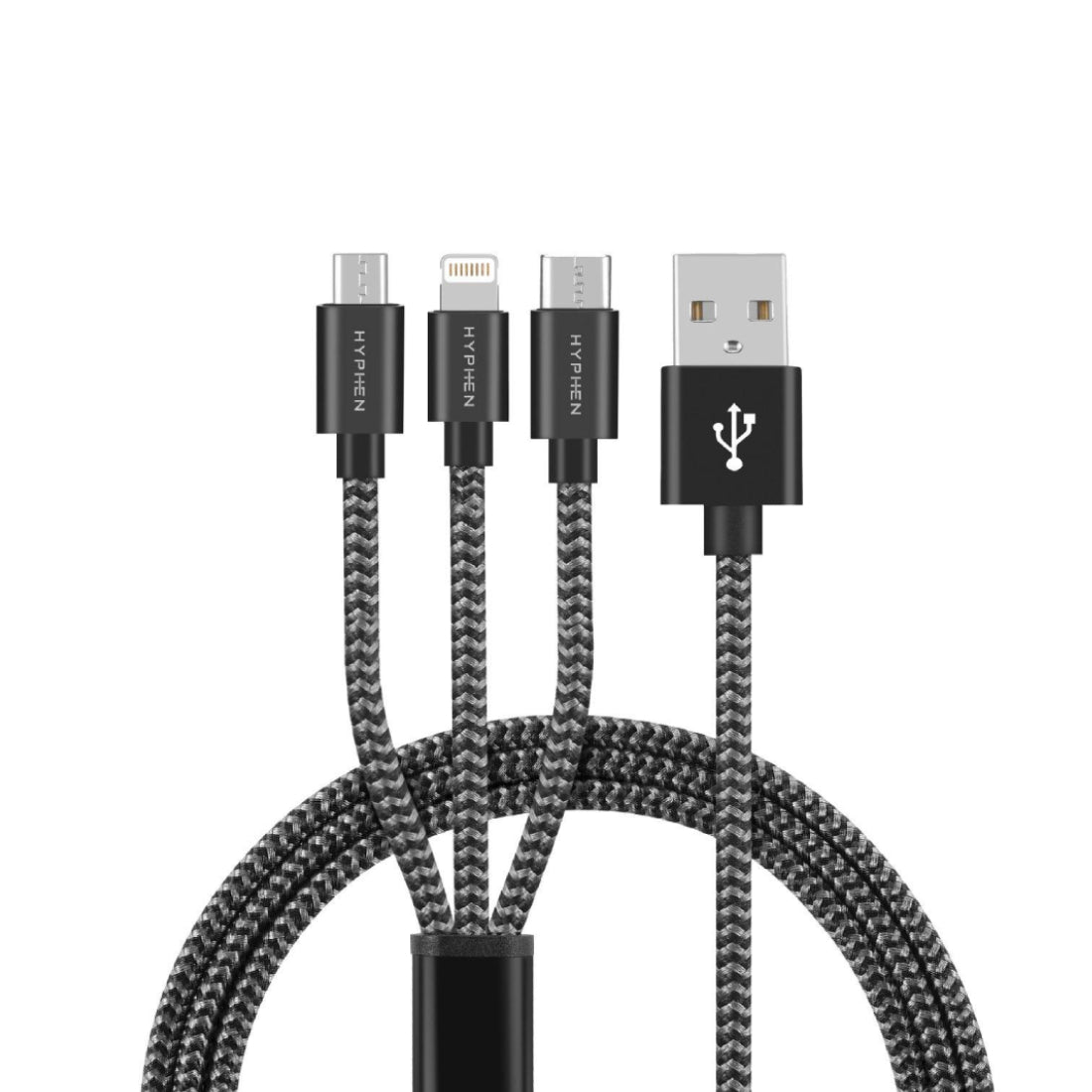 Hyphen 3 in 1 Lightning + USB-C + Micro 1m Cable - Black - كابل - Store 974 | ستور ٩٧٤