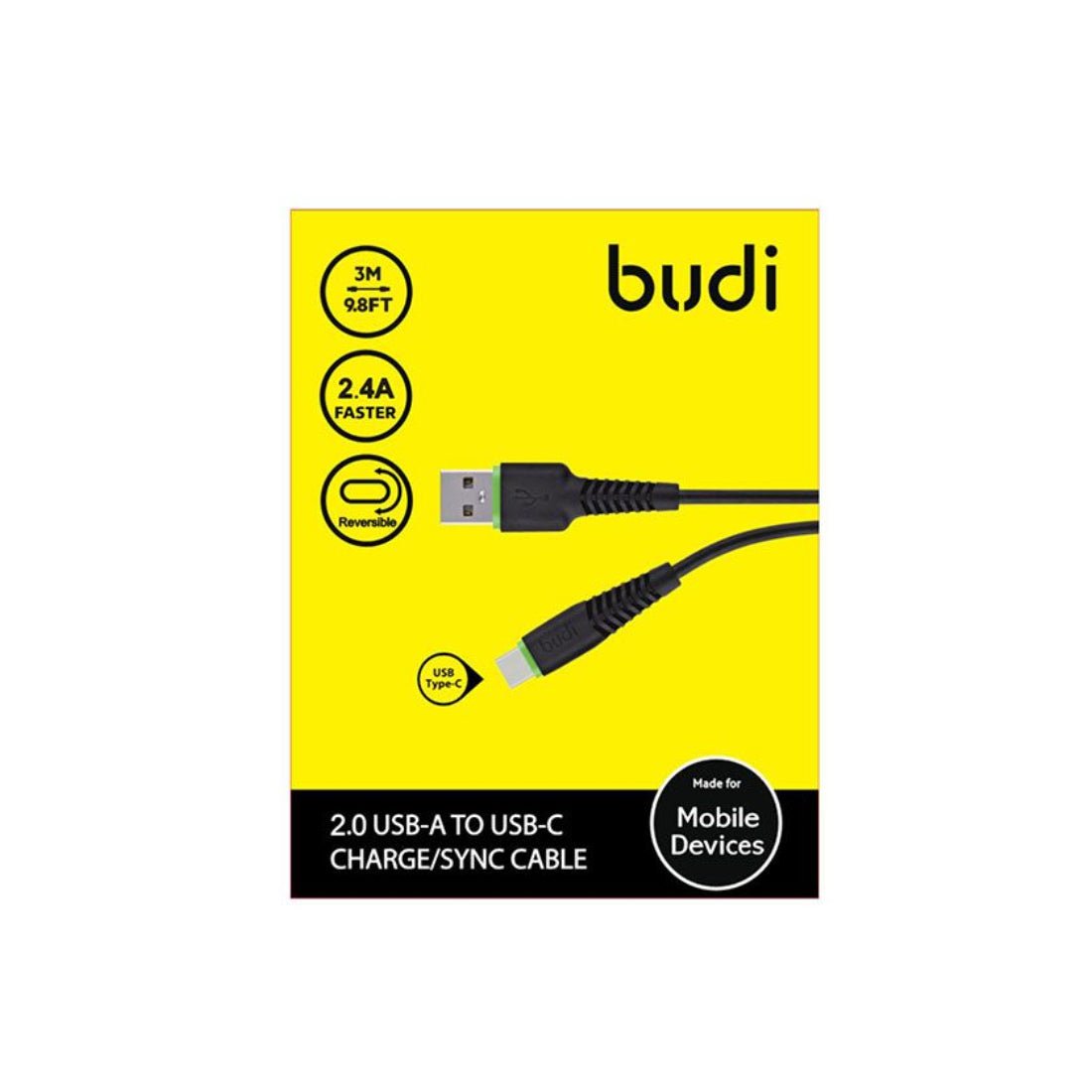 Budi 2.0 USB-A to USB-C Fast Charging Cable - 1m - كابل - Store 974 | ستور ٩٧٤