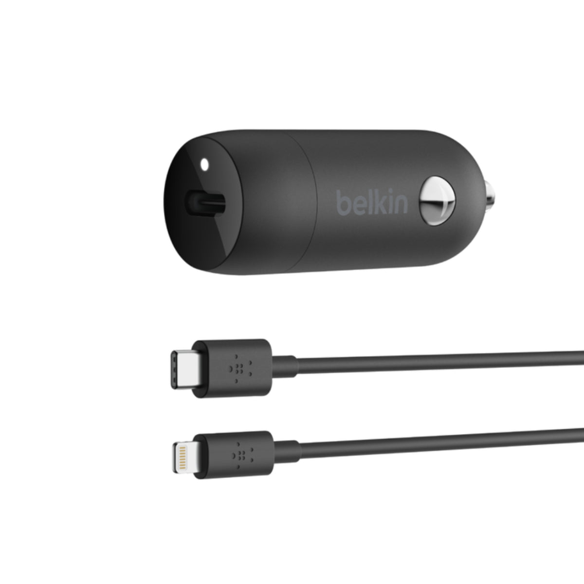 Belkin BoostCharge 18W USB-C PD Car Charger w/ USB-C To Lightning Cable 1.2m - Black - كابل شحن - Store 974 | ستور ٩٧٤