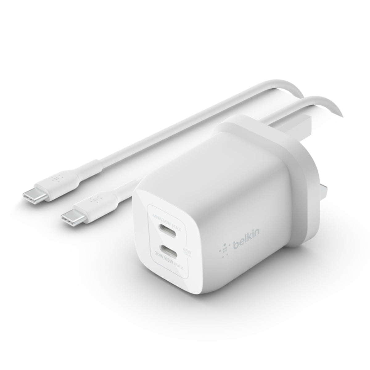 BELKIN BOOSTCHARGE PRO مزدوج USB-C الحائط مع PPS 65W ث/ USB-C إلى كابل USB-C-أبيض-شaحn BELKIN BOOSTCHARGE PRO مزدوج USB-C الحائط مع PPS 65W ث/ USB-C إلى كابل USB-C-أبيض-شaحn