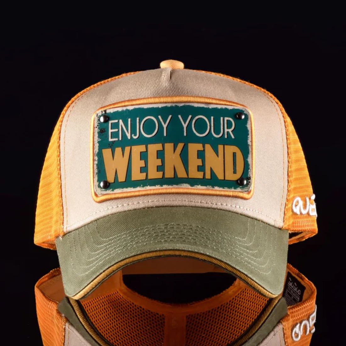 Queue Caps Enjoy Your Weekend Cap - Green & Beige - قبعة - Store 974 | ستور ٩٧٤