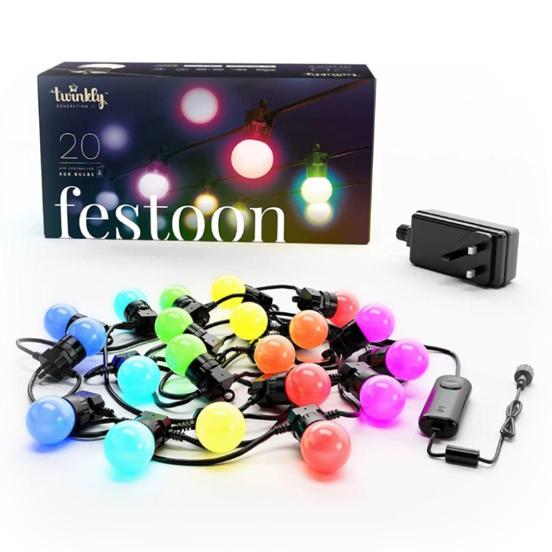 Twinkly Festoon 20 App-Controlled RGB Light Bulbs - Black Wire - إضاءة - Store 974 | ستور ٩٧٤
