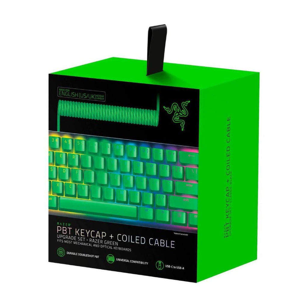 RAZER PBT KEYCAP+COILED CABLE Green、White2点セット Razer PBT Keycap + Coiled Cable Upgrade Set Razer Green - US