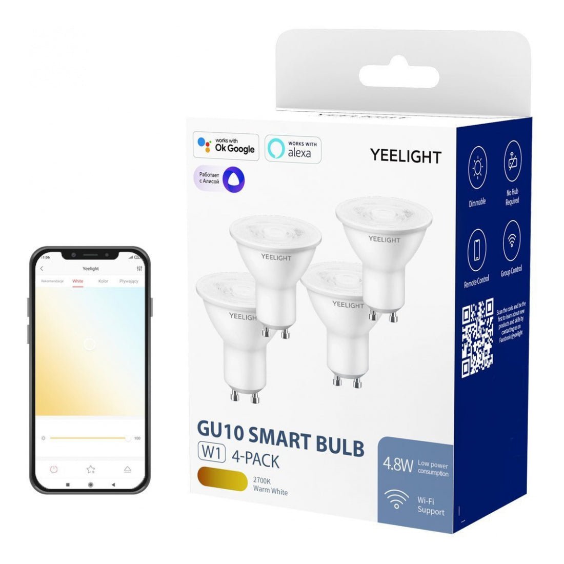 Yeelight GU10 Dimmable Smart Pack of 4 Bulbs - Warm White - إضاءة - Store 974 | ستور ٩٧٤