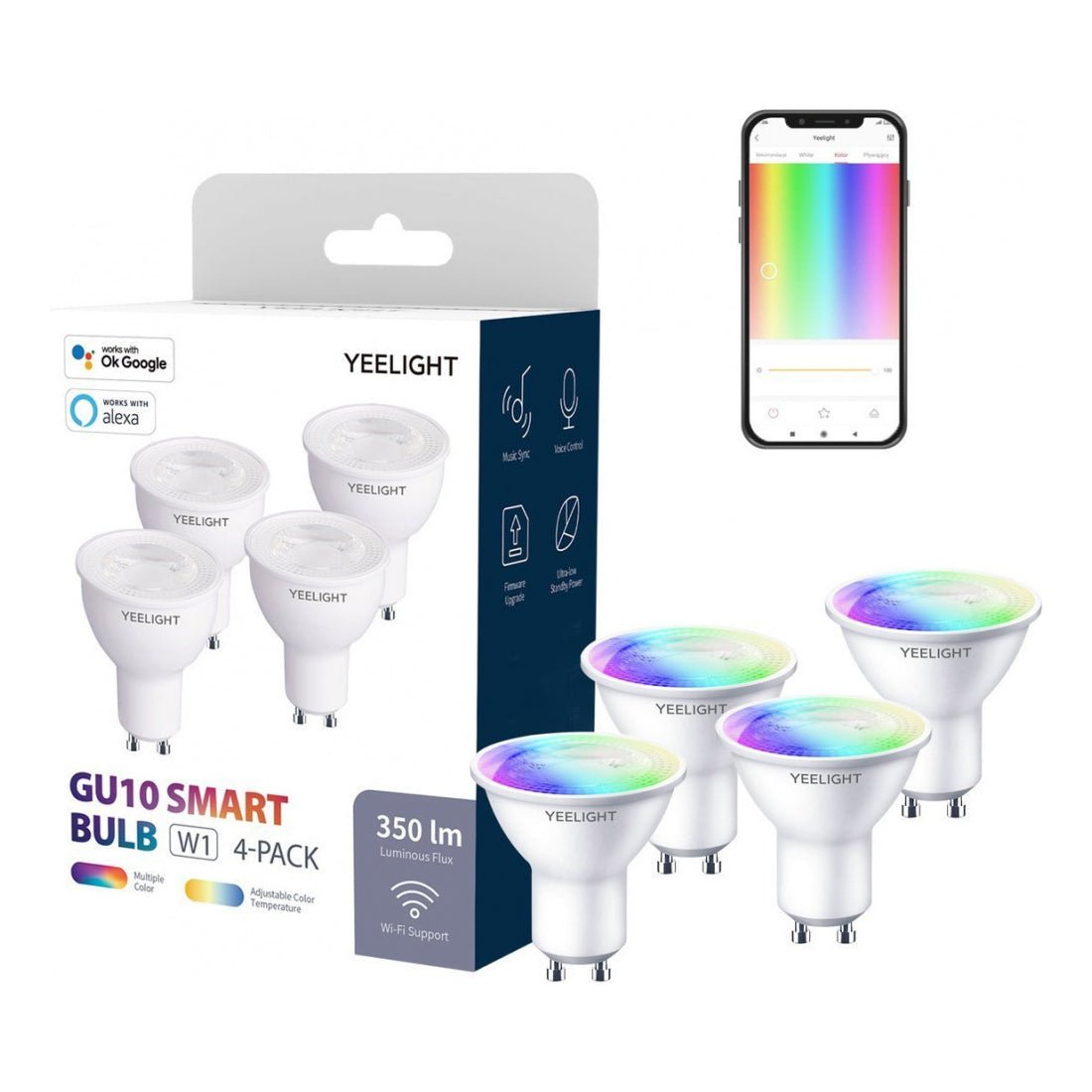 Yeelight GU10 Dimmable Smart Pack of 4 Bulbs - Multiple Color - إضاءة - Store 974 | ستور ٩٧٤