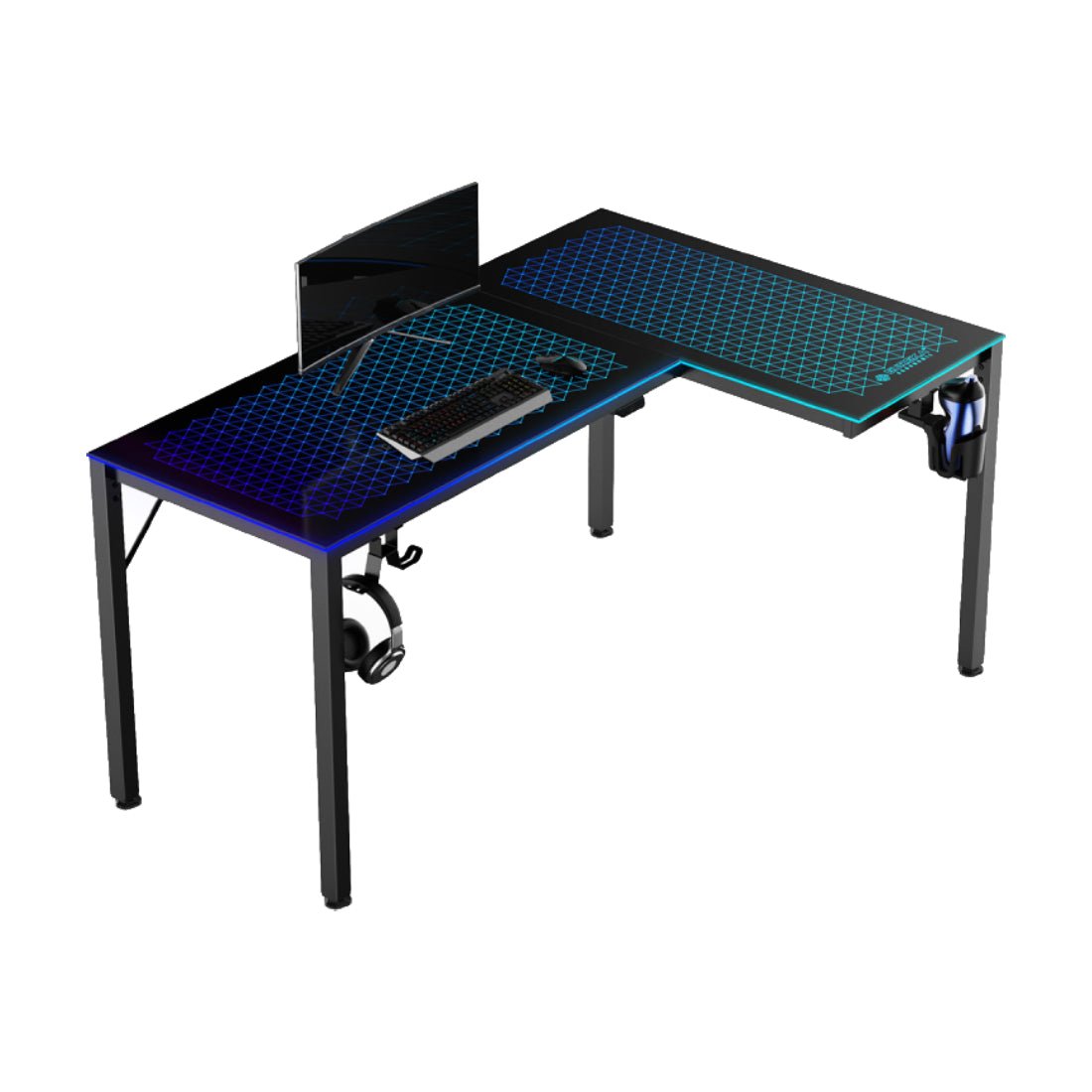 Eureka Gaming L60 RGB Spectrum Glass Corner Gaming Desk - طاولة ألعاب - Store 974 | ستور ٩٧٤