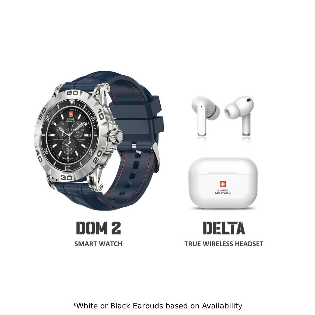 Swiss Military Dom 2 Smart Watch Blue Silicone Strap + Victor True Wireless Earbuds - ساعة يد + سماعة - Store 974 | ستور ٩٧٤