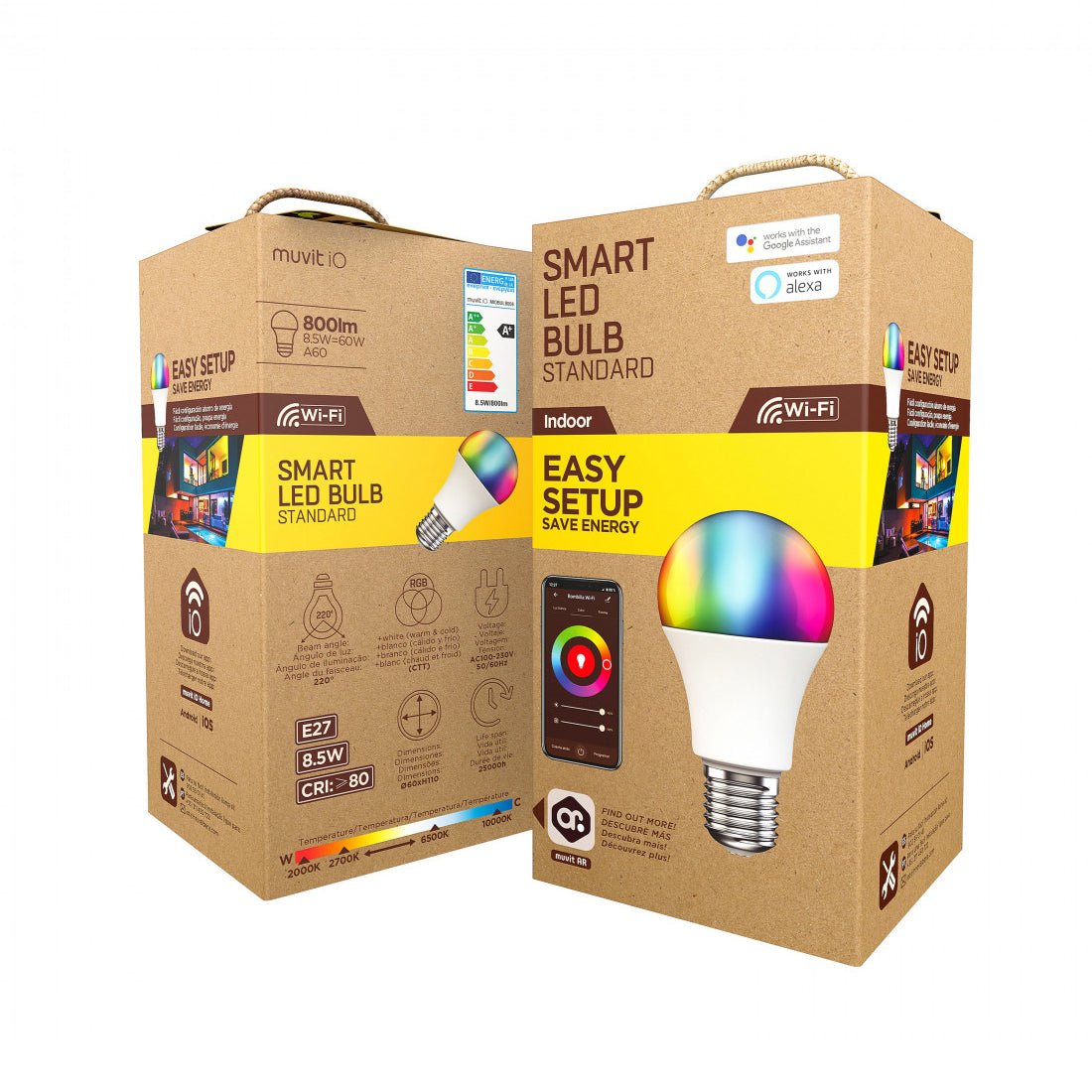 Muvit iO Smart A60 E27/8.5W/800lm RGB+White Bulb - إضاءة - Store 974 | ستور ٩٧٤