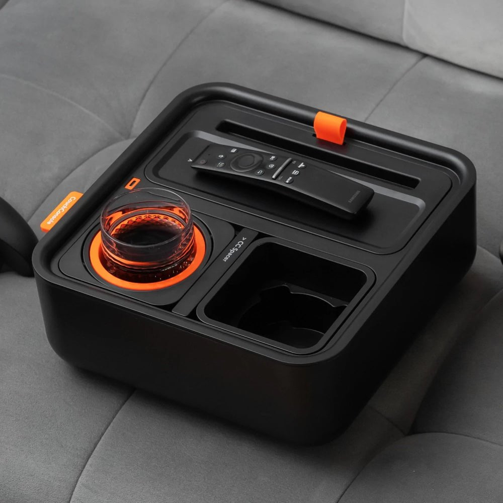 حامل كأس Couchconsole مع صينية حامل - برتقالية داكنة - صyniة حامل كأس Couchconsole مع صينية حامل - برتقالية داكنة - صyniة