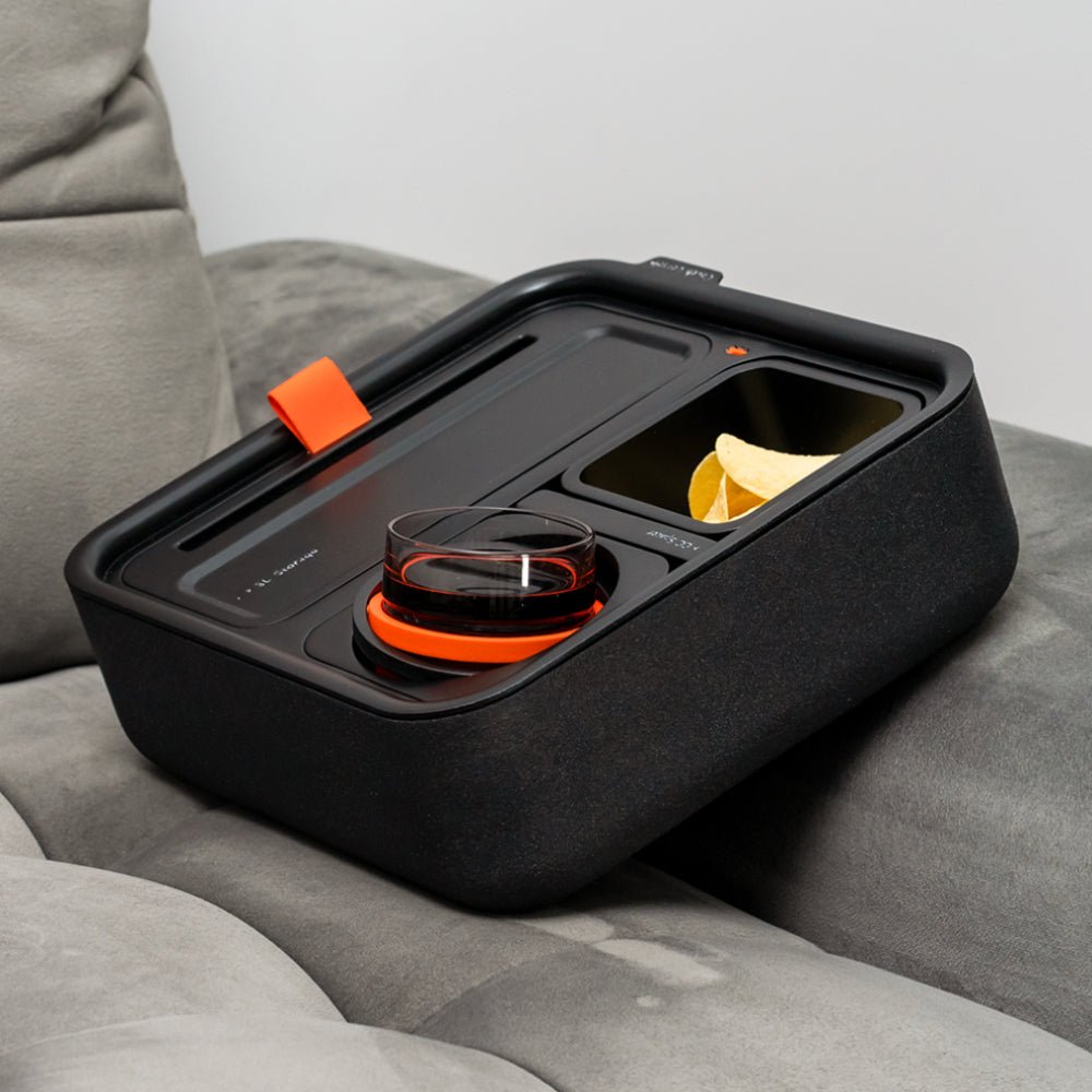 حامل كأس Couchconsole مع صينية حامل - برتقالية داكنة - صyniة حامل كأس Couchconsole مع صينية حامل - برتقالية داكنة - صyniة