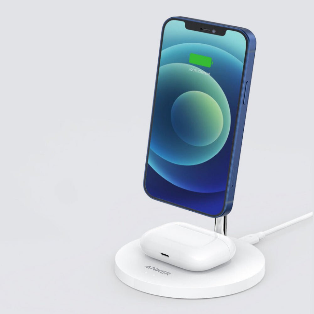 Anker PowerWave Magnetic 2-in-1 Wireless Charging Stand Lite - White - شاحن - Store 974 | ستور ٩٧٤