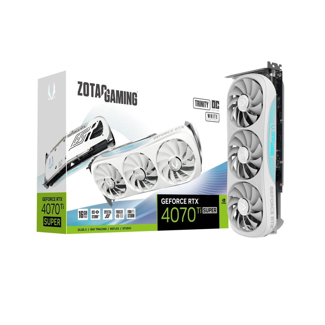Zotac Gaming GeForce RTX 4070 Ti SUPER Trinity OC 12GB GDDR6X Graphics Card - White - كرت الشاشة - Store 974 | ستور ٩٧٤