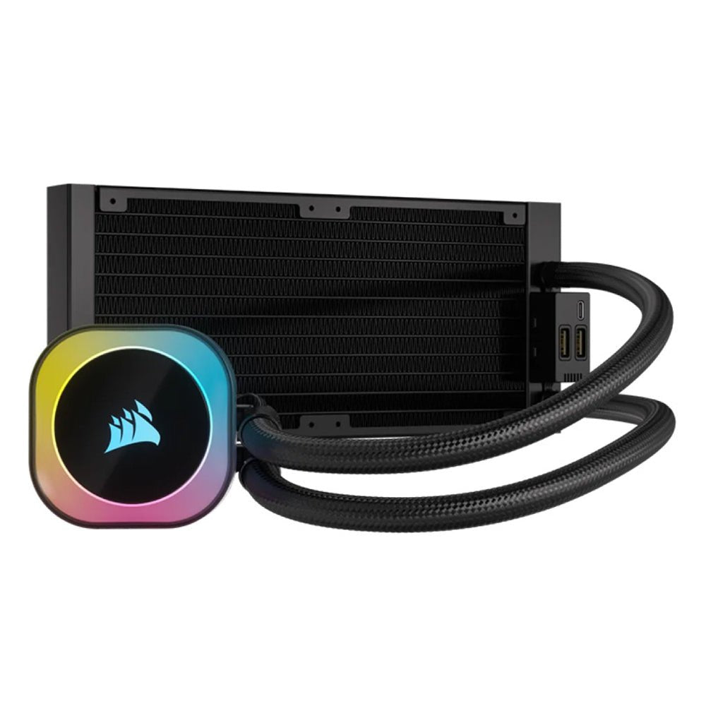Corsair Icue Link H100i RGB 240mm AIO CPU CPU CONDER - أسود - ميرد Corsair Icue Link H100i RGB 240mm AIO CPU CPU CONDER - أسود - ميرد