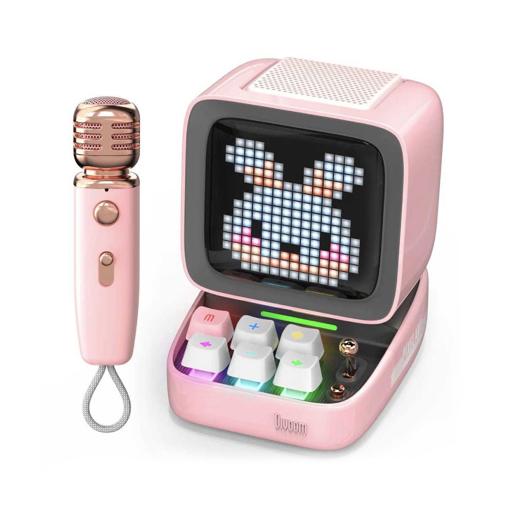 Divoom Ditoo-Mic Retro Pixel Art Mini Bluetooth Speaker w/ Karaoke Microphone - Pink - مكبر صوت - Store 974 | ستور ٩٧٤