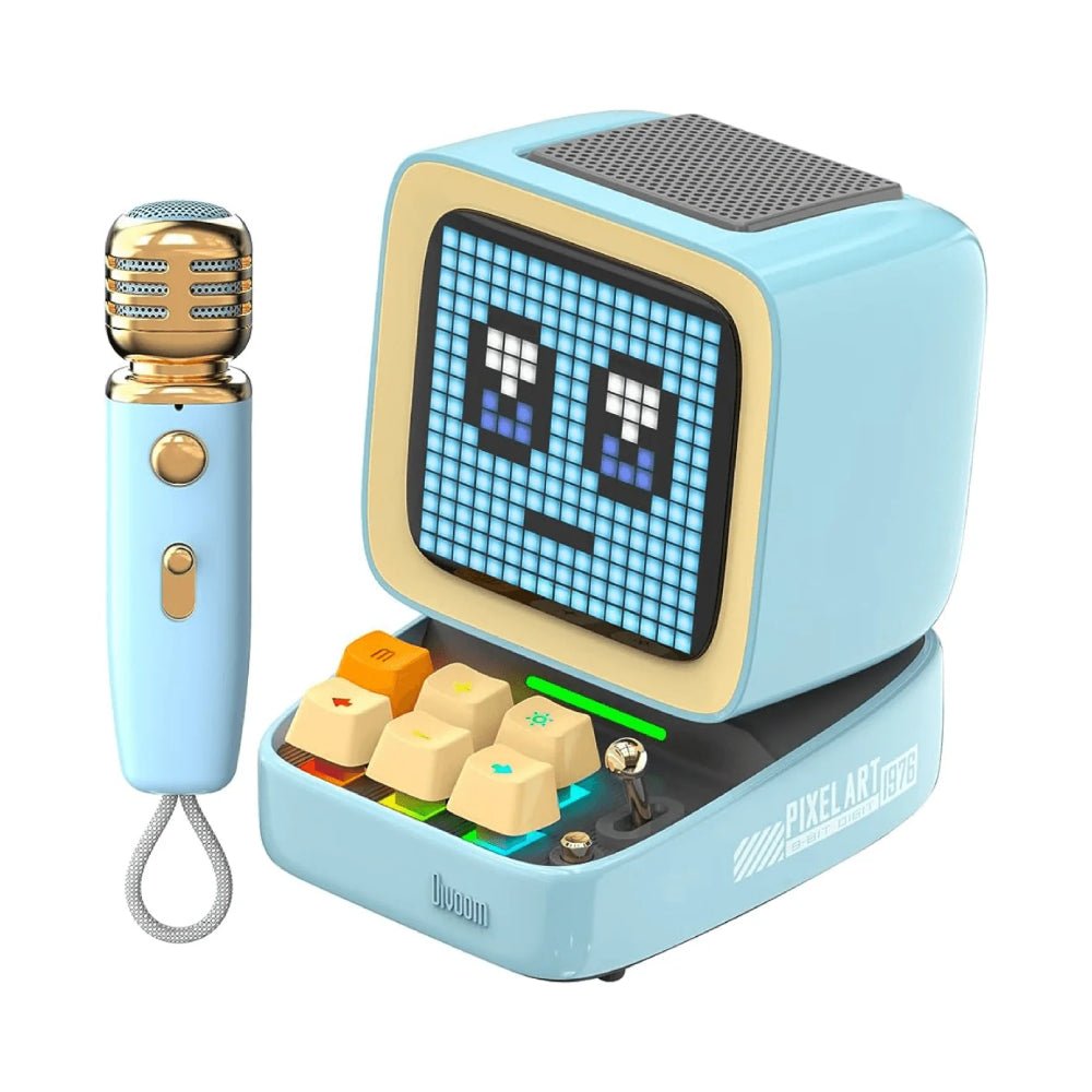Divoom Ditoo-Mic Retro Pixel Art Mini Bluetooth Speaker w/ Karaoke Microphone - Blue - مكبر صوت - Store 974 | ستور ٩٧٤