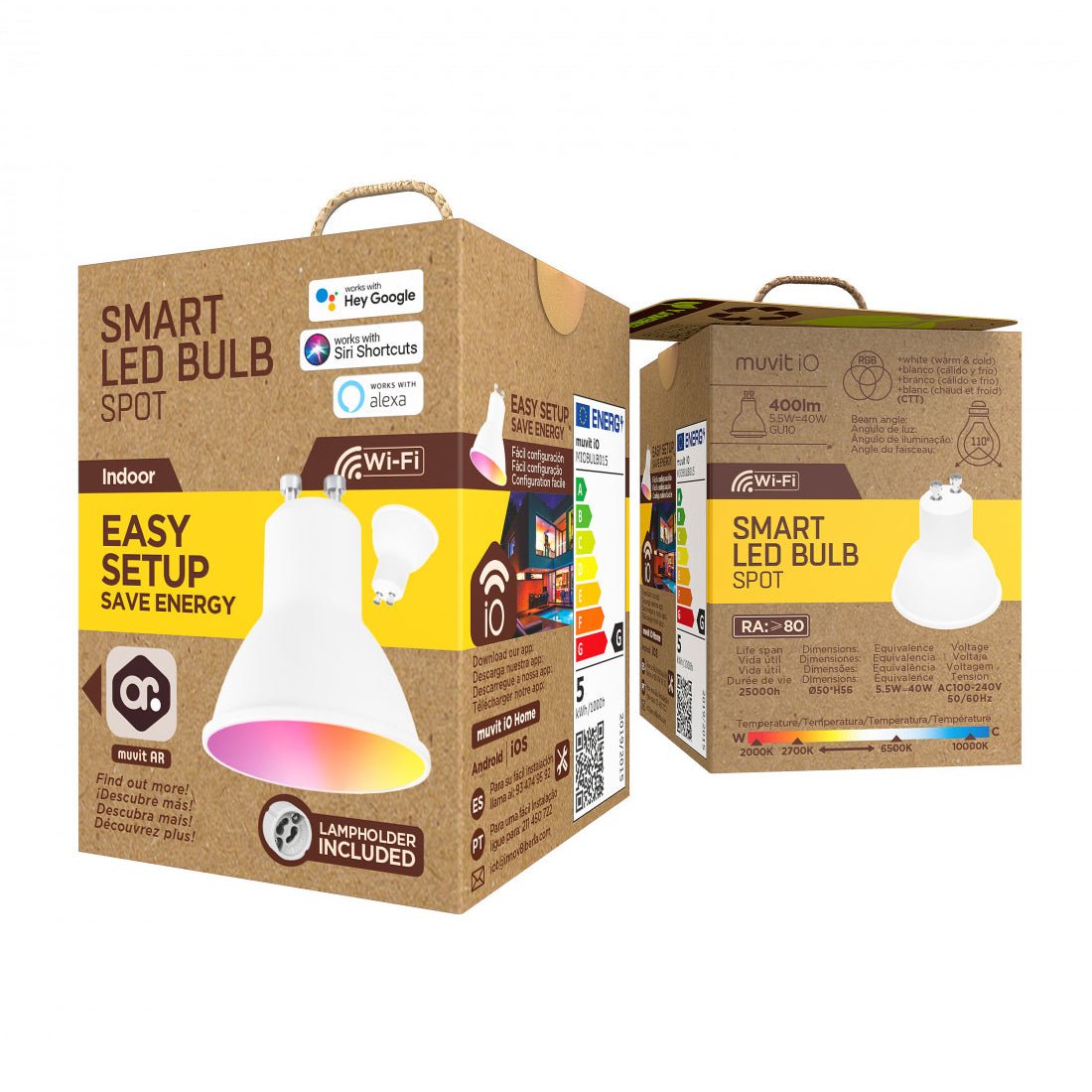 Muvit iO Smart GU10/5.5W/400lm RGB+White Bulb + Lamp Holder - إضاءة - Store 974 | ستور ٩٧٤