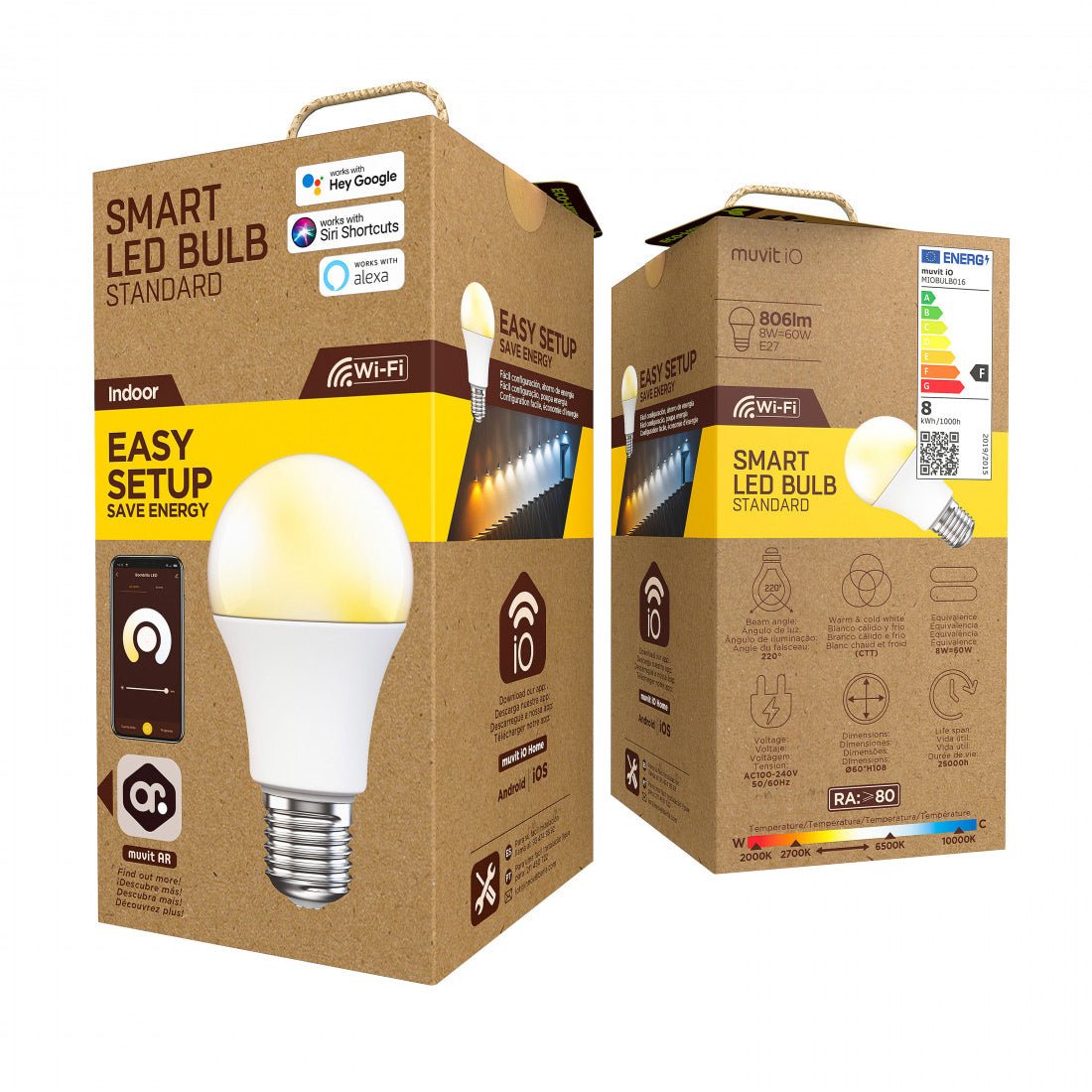 Muvit iO Smart CCT A60 E27/8W/806lm Bulb - إضاءة - Store 974 | ستور ٩٧٤
