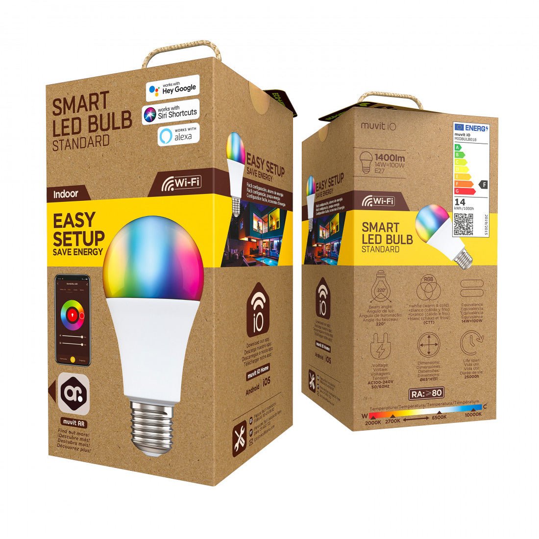 Muvit iO Smart A65 E27/14W/1400lm RGB + CCT Bulb - إضاءة - Store 974 | ستور ٩٧٤