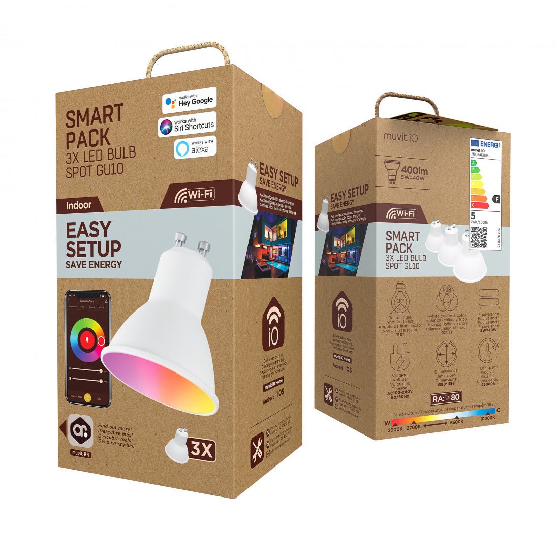 Muvit iO GU10 400lm, 5.5W, RGB+CCT Bulbs - Pack of 3 - إضاءة - Store 974 | ستور ٩٧٤