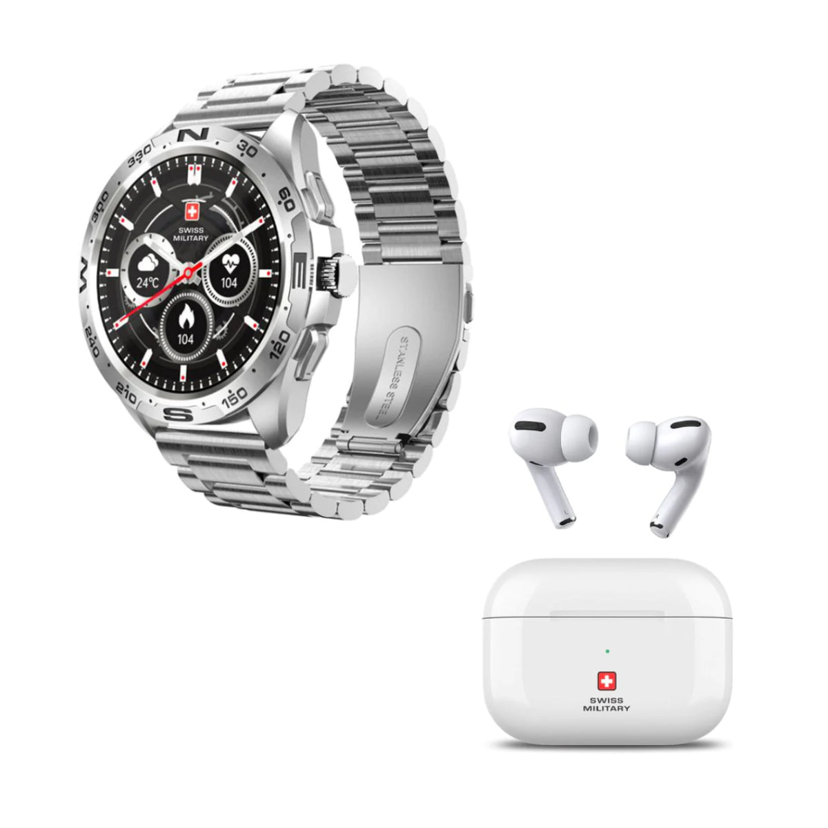 Swiss Military Dom Smart Watch Silver & Victor Wireless Earbuds Combo - ساعة و سماعات - Store 974 | ستور ٩٧٤