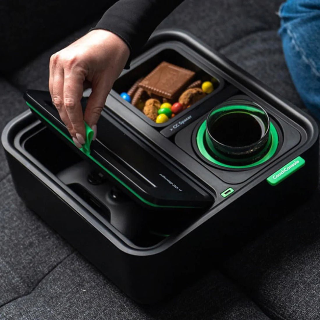 CouchConsole Cup Holder w/ Phone Stand Tray - Dark Green - صينية CouchConsole Cup Holder w/ Phone Stand Tray - Dark Green - صينية