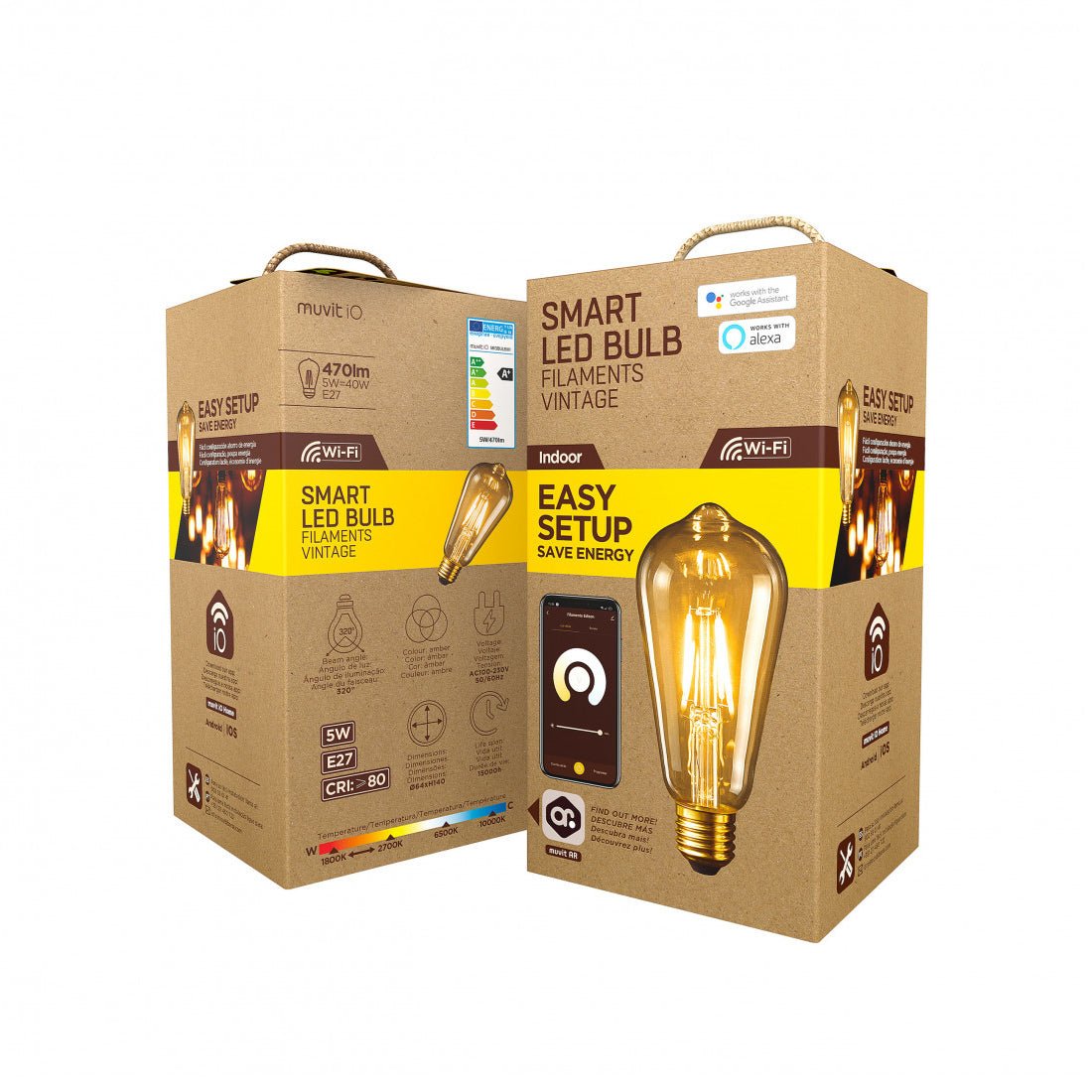 Muvit iO Vintage Edison Filaments E27/5W/470lm Bulb - White Amber - إضاءة - Store 974 | ستور ٩٧٤