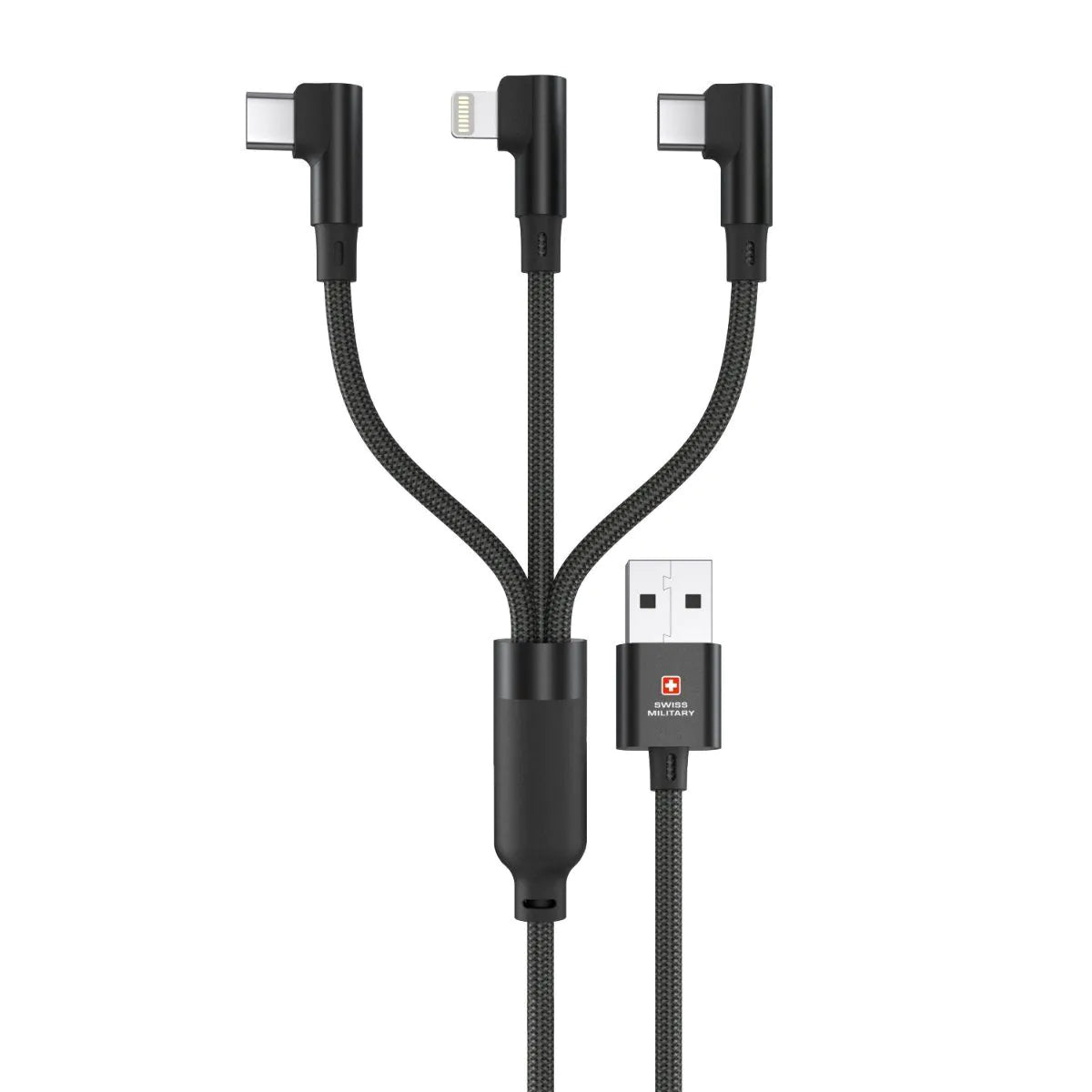 Swiss Military USB to 3-in-1 2M Braided Cable - Black - كابل شحن - Store 974 | ستور ٩٧٤