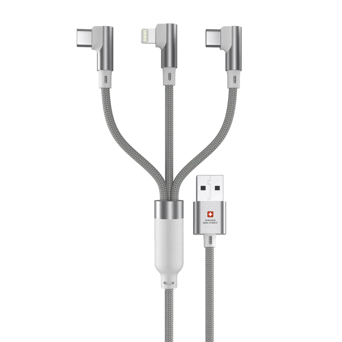 Swiss Military USB to 3-in-1 2M Braided Cable - White - كابل شحن - Store 974 | ستور ٩٧٤