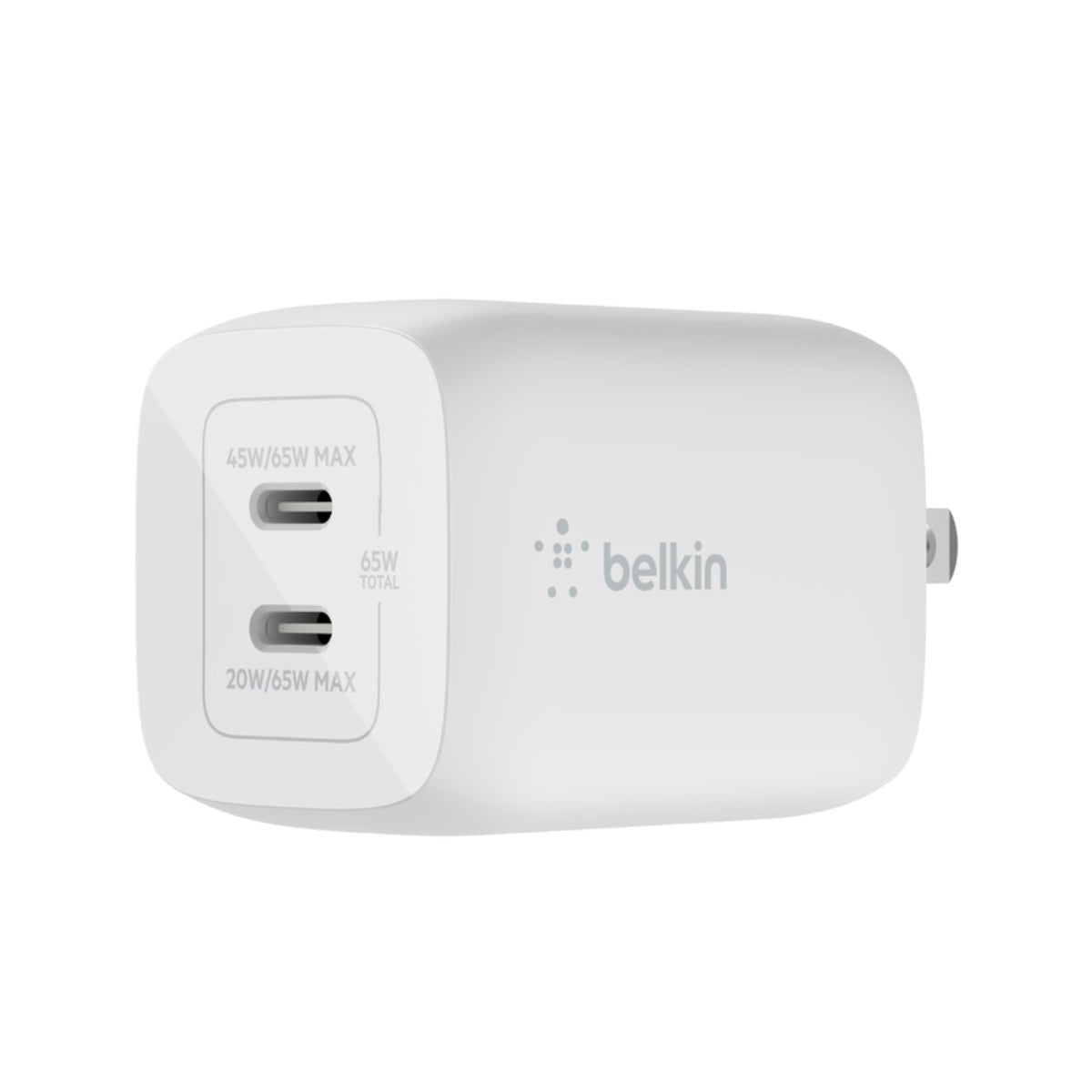 Belkin 65w Dual USB-C Gan Wall Charger W/ PPS - White - شاحن Belkin 65w Dual USB-C Gan Wall Charger W/ PPS - White - شاحن