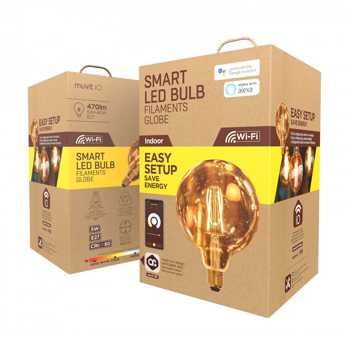 Muvit iO Smart E27/5W/470lm Large Globe Bulb - Amber - إضاءة - Store 974 | ستور ٩٧٤