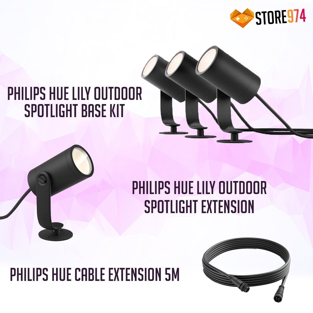 Philips HUE Lily Outdoor Spotlight Base Kit + Lily Outdoor Spotlight Extension + Cable Extension 5m - Store 974 | ستور ٩٧٤