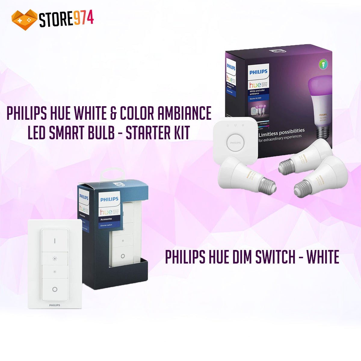 Philips HUE White & Color Ambiance LED Smart Bulb - Starter Kit + Philips HUE Dim Switch - Store 974 | ستور ٩٧٤