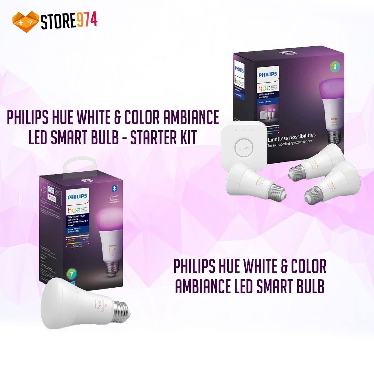 Philips HUE White & Color Ambiance LED Smart Bulb - Starter Kit + White & Color Ambiance LED Smart Bulb - Store 974 | ستور ٩٧٤